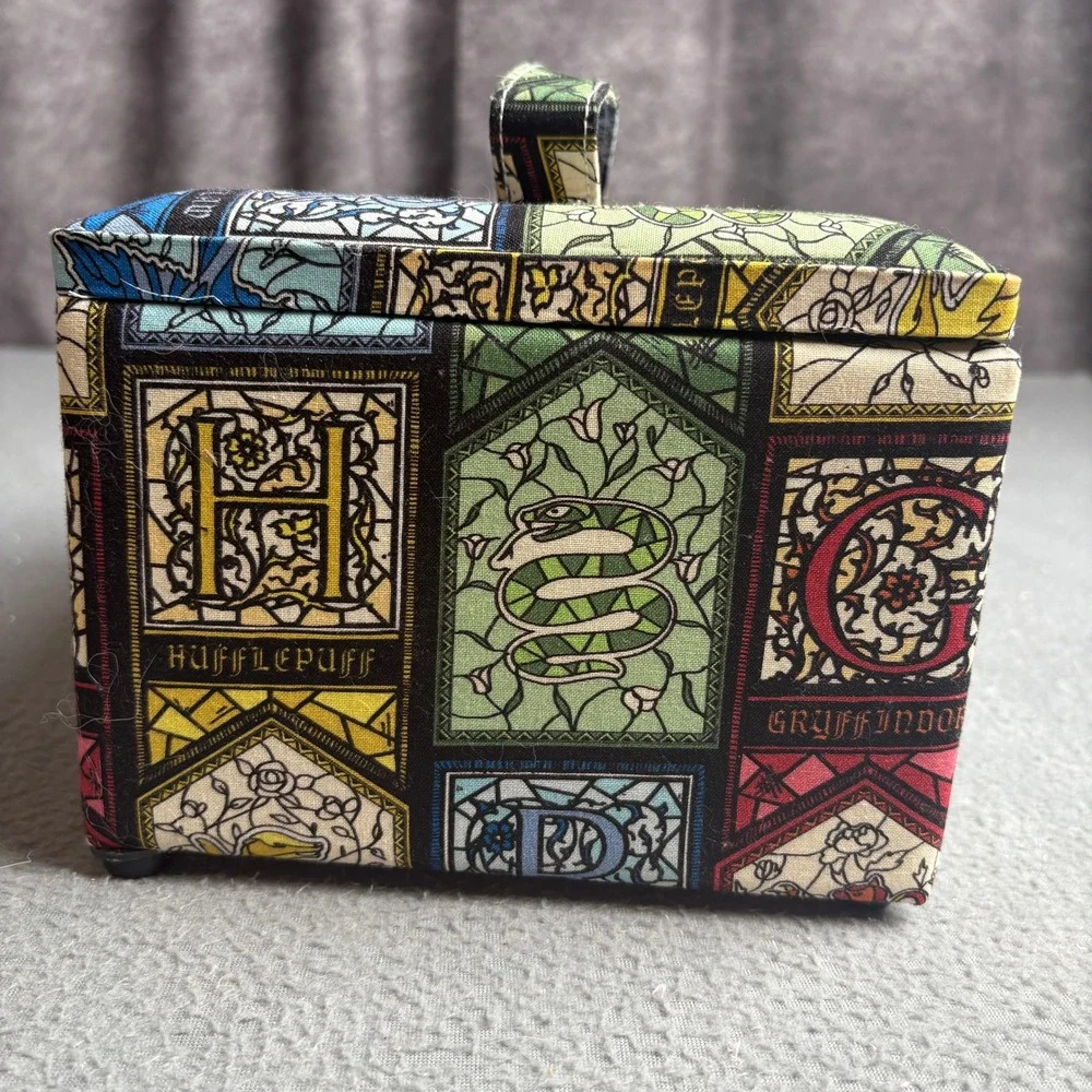 Harry Potter Stained Glass House Crests Fabric Sewing Basket Storage Box